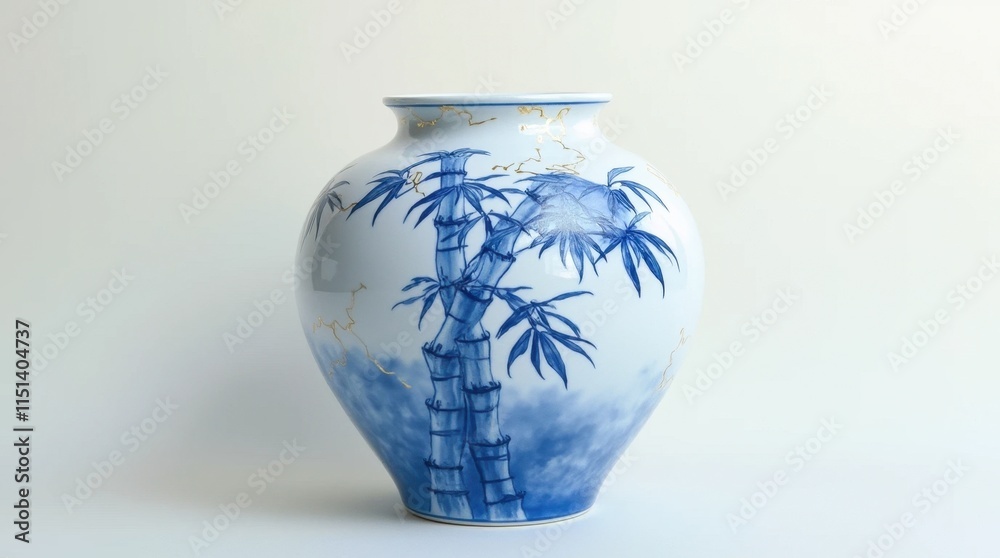 Blue and White Porcelain with Golden Cracks Blue and White Porcelain with Golden Cracks