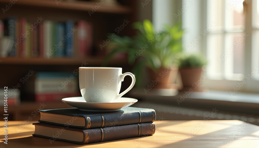 Cozy Reading Nook with Books and Coffee Cozy Reading Nook with Books and Coffee
