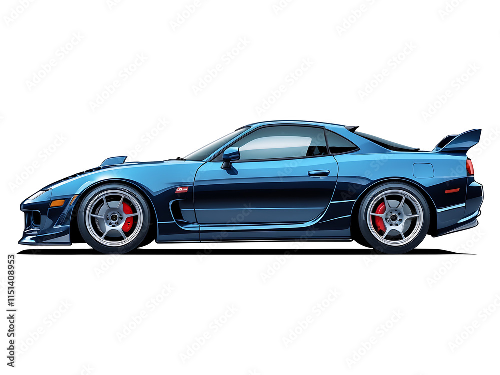 Sleek Side View of a JDM Sports Car in Vibrant Digital Art Style Sleek Side View of a JDM Sports Car in Vibrant Digital Art Style