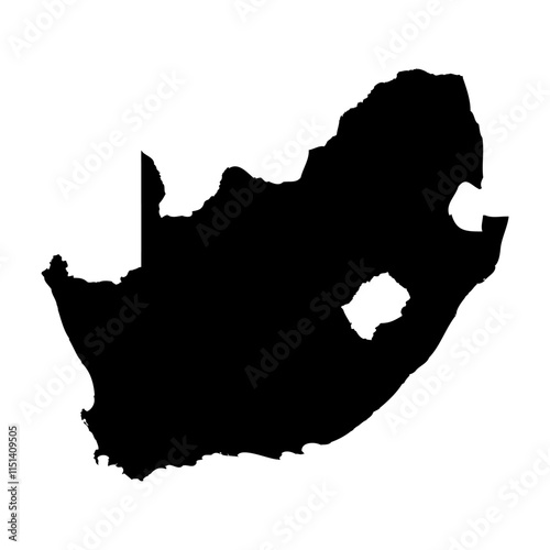 South Africa high detailed vector representation of country silhouette in solid black on white background. For educational, decorative, or informational use showcasing the national outline.