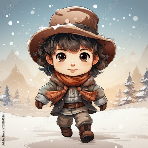 Cute Cowboy Christmas Illustration for Holiday Decorations