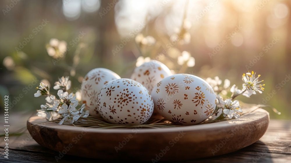 Obraz premium Decorated Easter Eggs Nestled In Spring Blossoms