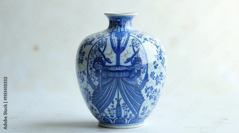 Blue and White Porcelain with Golden Cracks Blue and White Porcelain with Golden Cracks