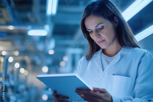 Female scientist with tablet in lab