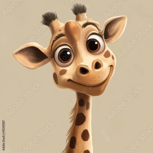 Adorable Cartoon Giraffe Portrait Shows Happy Expression photo