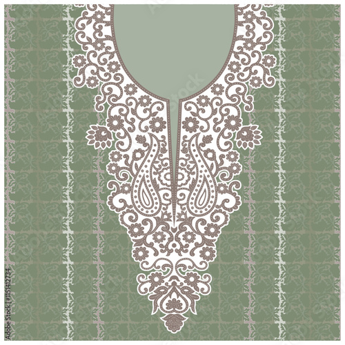 ornate floral neckline and borders design 