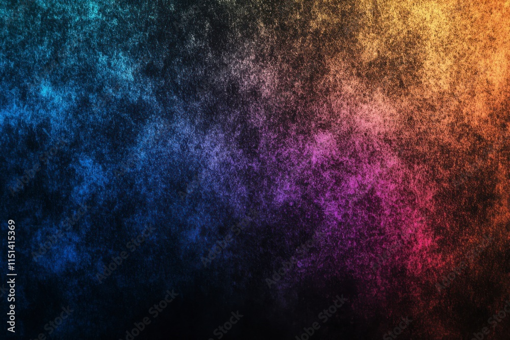 Fototapeta premium A grainy, dark noise texture background with a glowing color gradient wave in shades of blue, purple, and orange