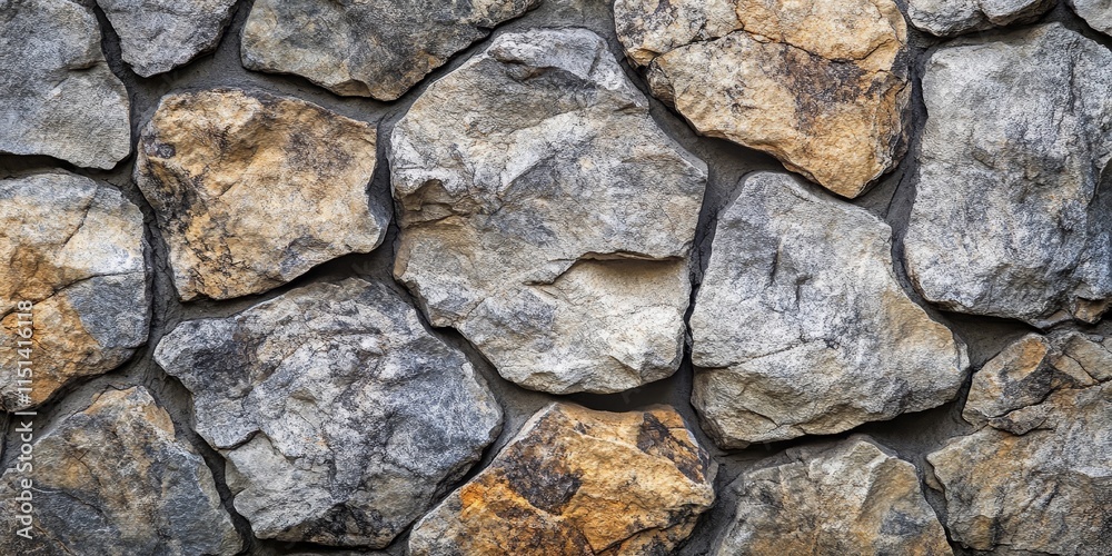 Fototapeta premium Stone texture background featuring a rock texture that highlights an abstract design. This natural cracked stone background showcases the rough stone elements in a striking stone wall composition.