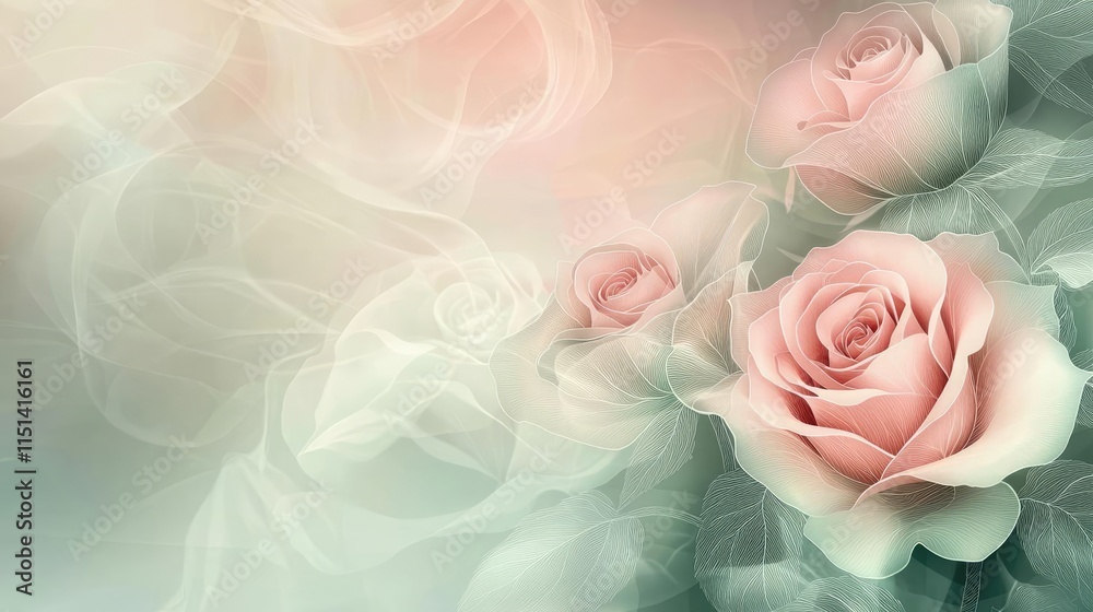Pastel rose concept. Delicate pink roses shrouded in ethereal mist create a serene and romantic ambiance. Pastel rose concept. Delicate pink roses shrouded in ethereal mist create a serene and romantic ambiance.