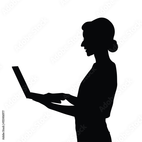 Silhouette of person using laptop