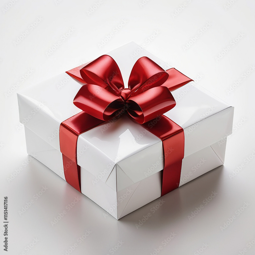 Obraz premium a white box with a red ribbon and a bow 