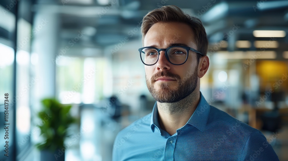 Fototapeta premium thoughtful man in a modern office setting