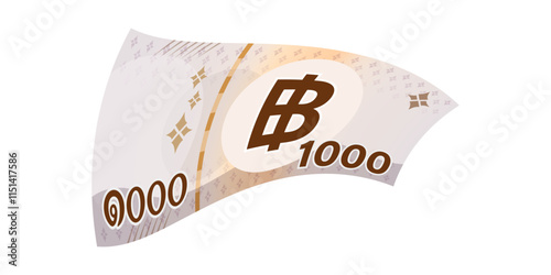 money thai baht, banknotes, currency 1000 baht falling, money flying