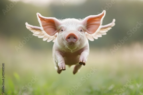 The pig has wings in the sky.