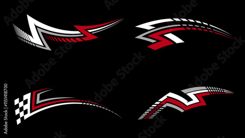 Set of vector car and bike stripes. Car race stripes. Racing sticker design. Graphic sport decal vinyl element. Automobile decoration. Thunder and lightning racing vector design element photo