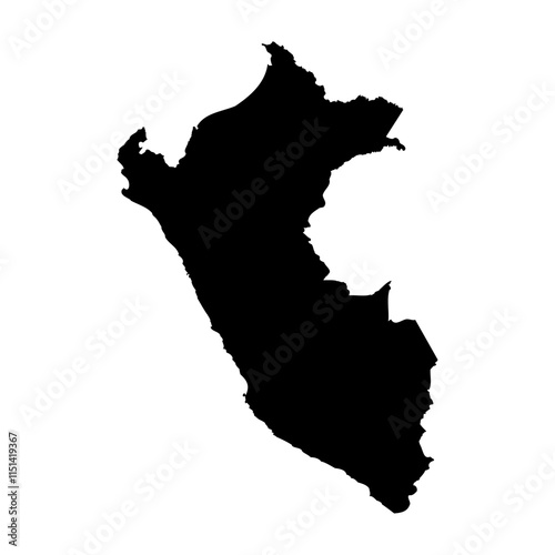Peru high detailed vector representation of country silhouette in solid black on white background. For educational, decorative, or informational use showcasing the national outline.