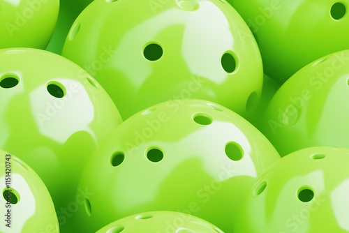 Bright green pickleball balls cluster with selective focus photo