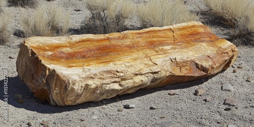 Impressive large petrified wood specimen resting on the ground, showcasing the unique textures and colors of petrified wood, a fascinating natural wonder waiting to be explored. photo