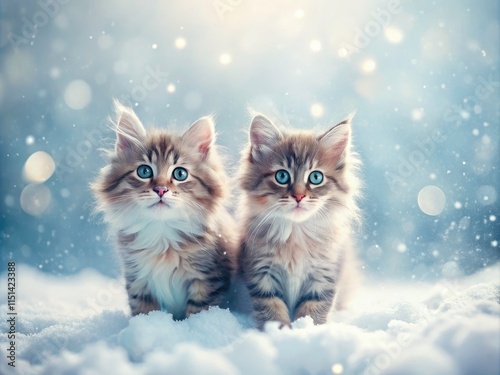 Winter Kittens Snow Play: Minimalist Cute Cat Photography