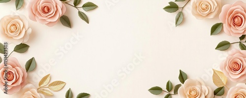 Pastel rose concept. Elegant floral arrangement featuring soft pink roses and green leaves on a light background.