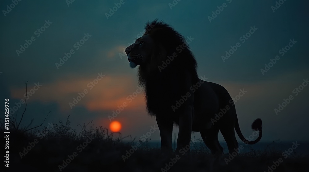 Lion Silhouette Against Dark Sky Lion Silhouette Against Dark Sky