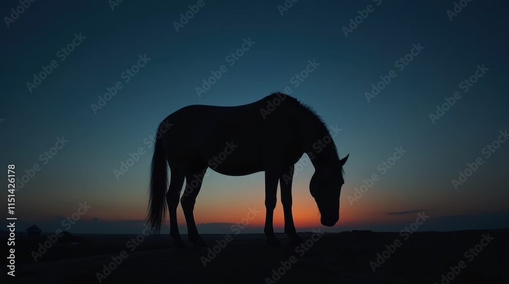 Horse Silhouette Against Dark Blue Sky Horse Silhouette Against Dark Blue Sky