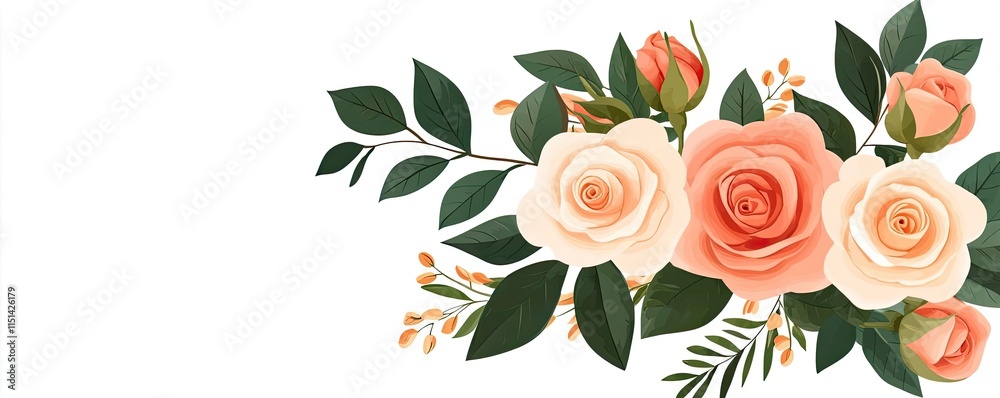 Pastel rose idea. A beautiful arrangement of delicate roses in soft colors and lush green leaves. Pastel rose idea. A beautiful arrangement of delicate roses in soft colors and lush green leaves.