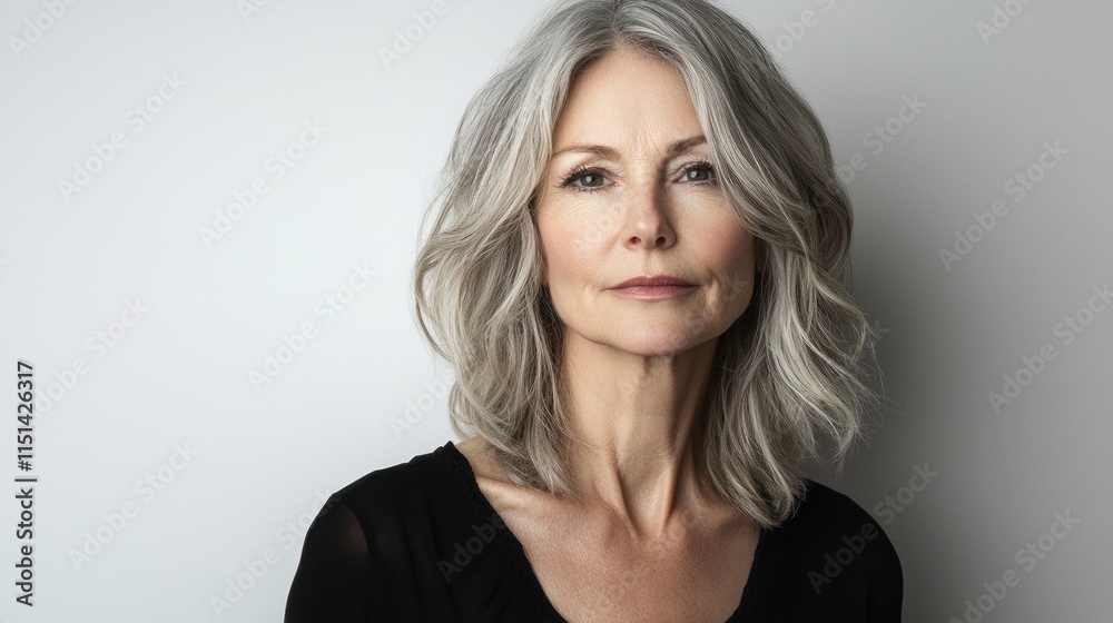 Naklejka premium Portrait of a confident mature woman studio photography neutral background close-up empowerment concept