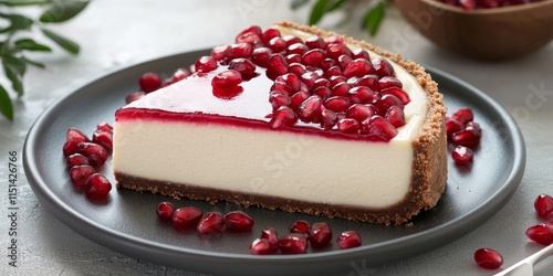 Indulge in a delightful vanilla cheesecake infused with a rich pomegranate flavor, creating a perfect balance of sweetness and tanginess in every bite of this delectable vanilla cheesecake. photo