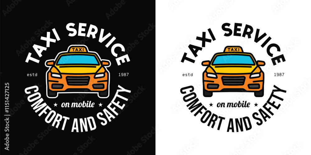 Naklejka premium Taxi service emblem. Original vector illustration in vintage style. T-shirt design.