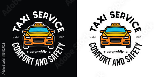 Taxi service emblem. Original vector illustration in vintage style. T-shirt design.
