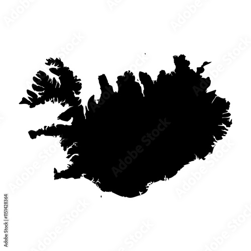 Iceland high detailed vector representation of country silhouette in solid black on white background. For educational, decorative, or informational use showcasing the national outline.