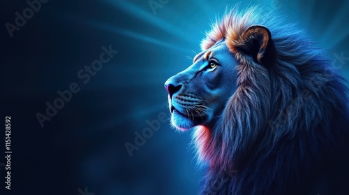 Glowing Blue Lion's Head Outline with Dots photo