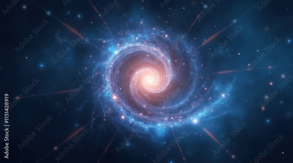 Obraz premium Glowing Spiral Galaxy with Blue Light Rays