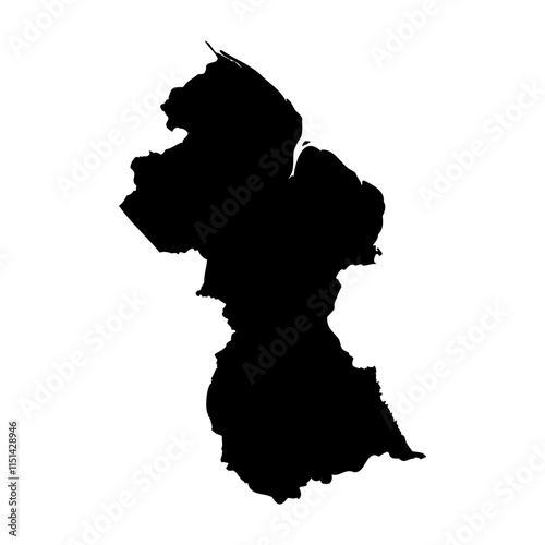 Guyana high detailed vector representation of country silhouette in solid black on white background. For educational, decorative, or informational use showcasing the national outline.