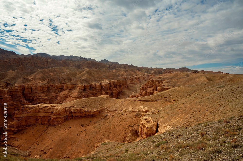 Fototapeta premium beautiful landscape, orange canyon mountains and cloudy sky