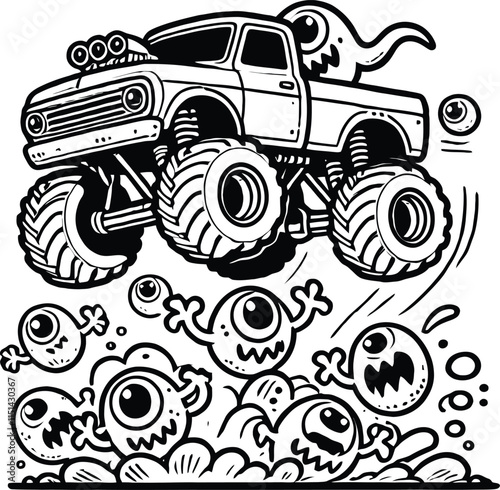 Mud, Tires, and Thrills Monster Truck Coloring Fun. Power and Speed: A Monster Truck Coloring Challenge, kids coloring pages