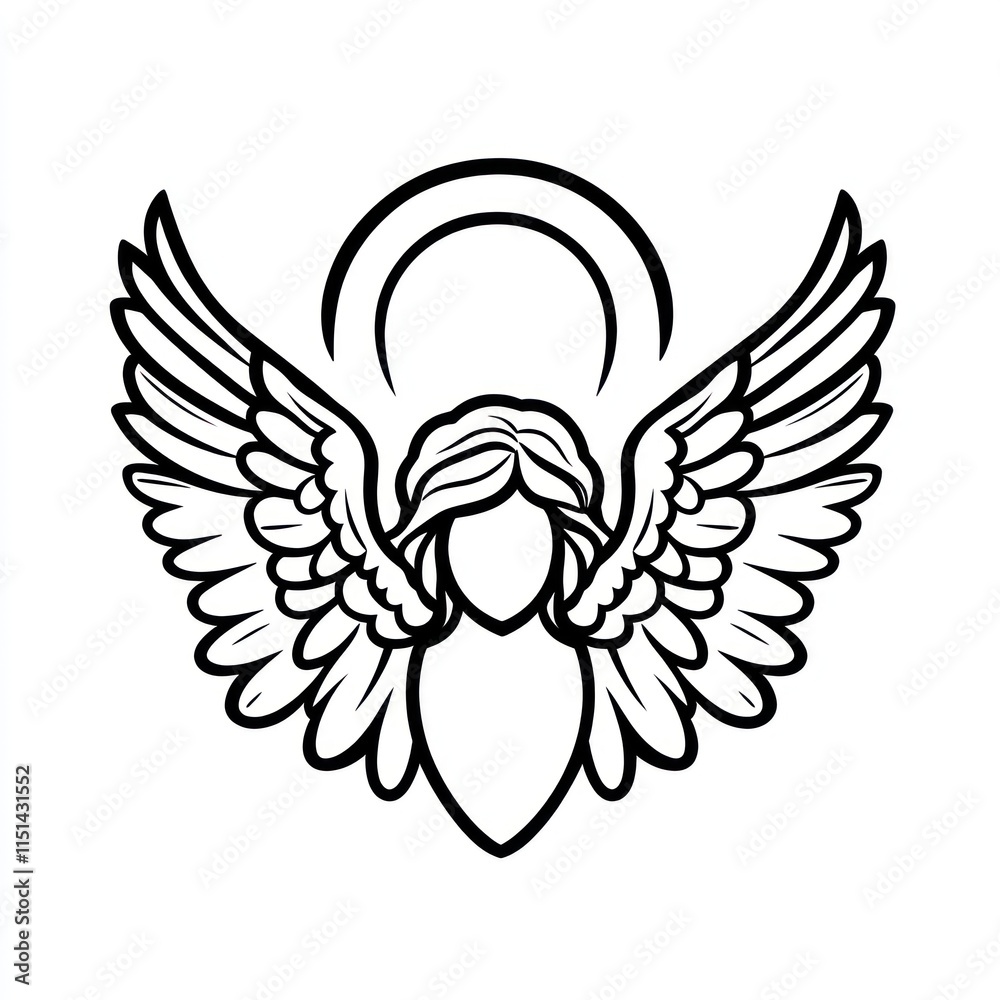 Obraz premium Winged angel graphic design, black and white illustration.