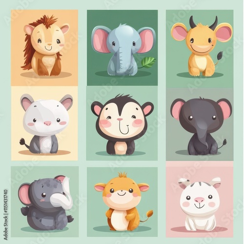 Wallpaper Mural Adorable Cartoon Animals in Colorful Squares Torontodigital.ca