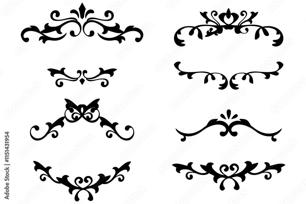 Obraz premium Black ornamental filigree png frame sticker collection