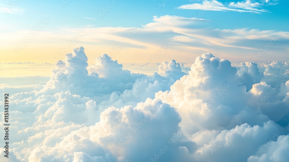 Cumulus white clouds create beautiful sky backgrounds during sunset. The tranquil blue sky and cloudy sky offer stunning views, especially in the bright sky of the morning.
