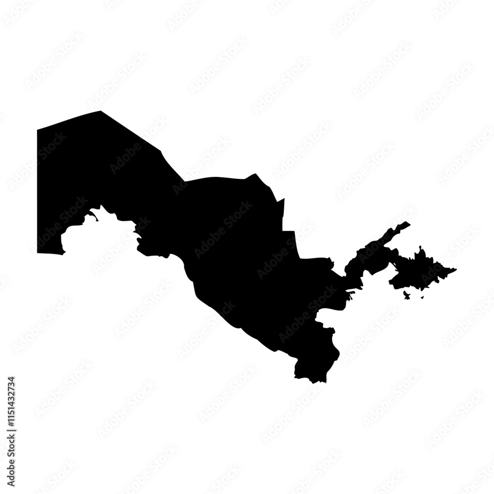Fototapeta premium Uzbekistan high detailed vector representation of country silhouette in solid black on white background. For educational, decorative, or informational use showcasing the national outline.