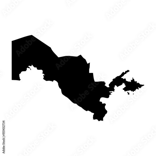 Uzbekistan high detailed vector representation of country silhouette in solid black on white background. For educational, decorative, or informational use showcasing the national outline.