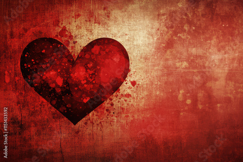 Rustic red heart with a vintage textured background
