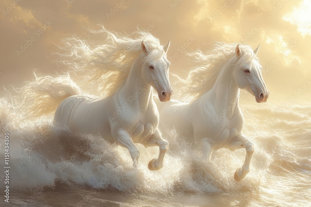 set of three majestic white unicorns, elegantly posed against a fantastical dream-like background, their manes flowing, embodying purity and magic in a whimsical landscape set of three majestic white unicorns, elegantly posed against a fantastical dream-like background, their manes flowing, embodying purity and magic in a whimsical landscape