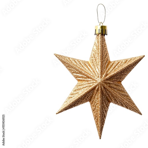 New year festive celebrate isolated concept. Golden star ornament hanging elegantly, perfect for festive decorations and holiday celebrations.