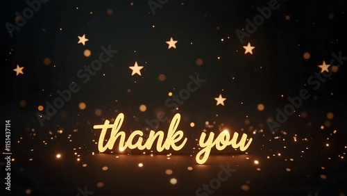 Elegant Gold Script Thank You with Glitter and Stars