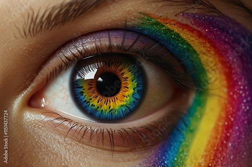 Vividly Colorful Eye With An Iris That Resembles A Swirling Rainbow, Blending Seamlessly From One Hue To Another