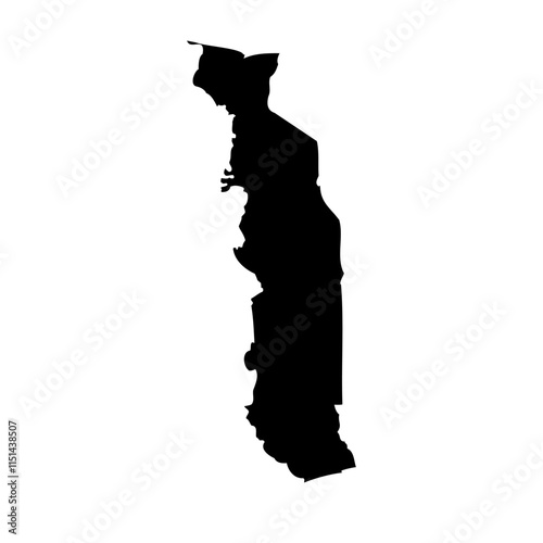 Togo high detailed vector representation of country silhouette in solid black on white background. For educational, decorative, or informational use showcasing the national outline.