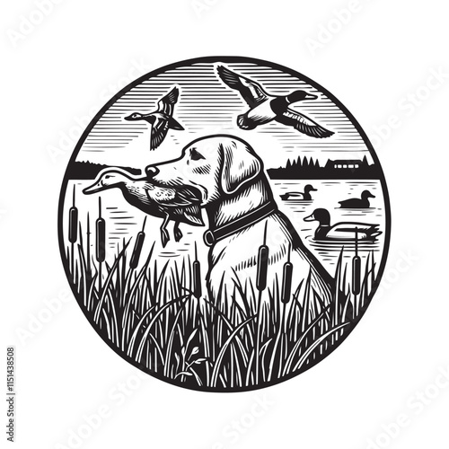 Vector dog hunting a duck in its mouth, Duck Hunting Dog,  Duck Hunter 